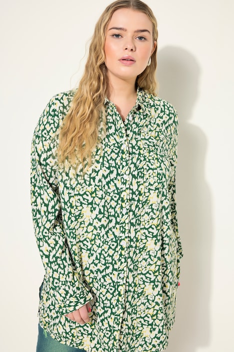 Hemdbluse, Boxy Shape, Leo-Print, Langarm