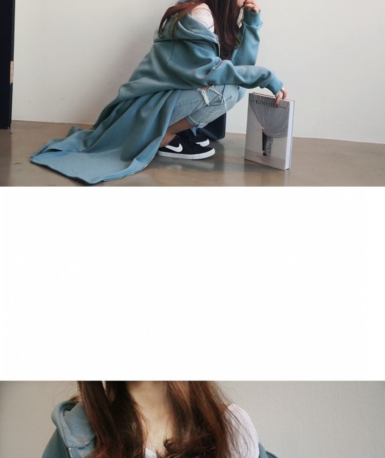 Rred - Lange hoodie met effen ritssluiting en ritssluiting