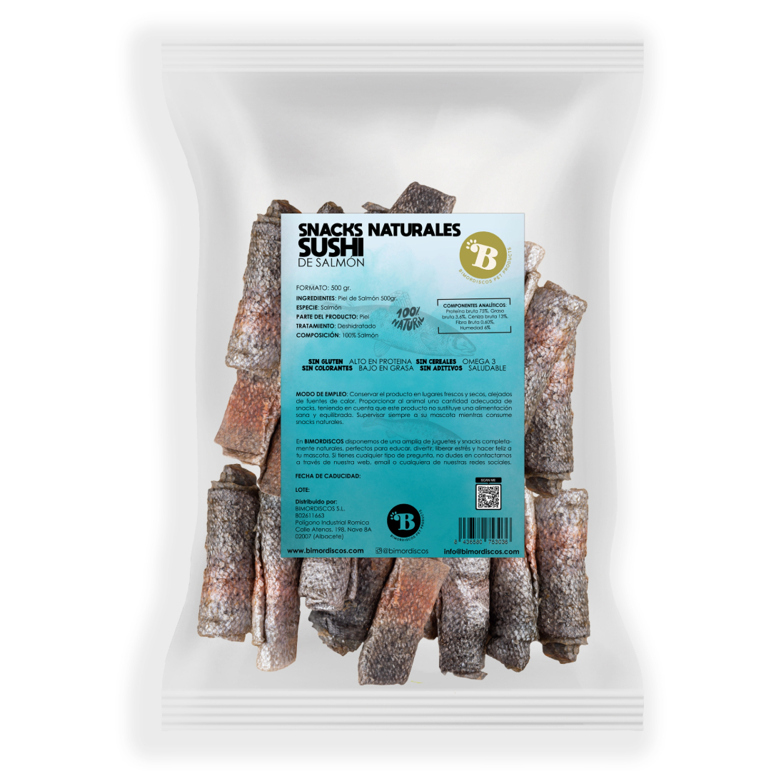 BIMORDISCOS Petisco de Sushi de Salmão para Cães e Gatos - 100g