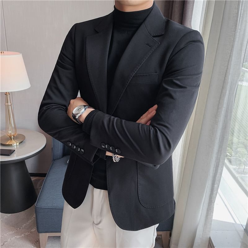 Blueforce - Effen blazer met één knoop / Hoge taille rechte broek / Set