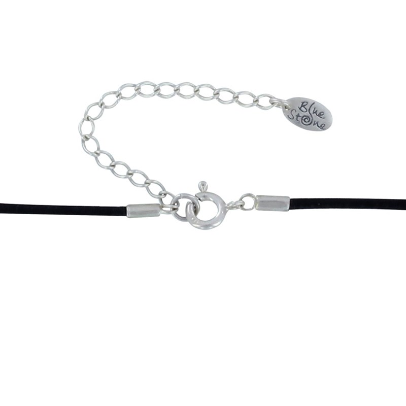 Collier Homme Cordon Noir Rectangle Corne Noir et Larimar