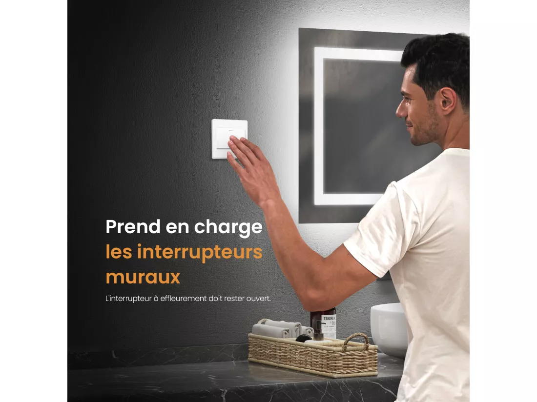 EMKE Miroir lumineux salle de bain 60x45cm, Miroir LED avec Interrupteur à bouton, Anti-buée, Miroir avec éclairage lumière Blanche Froide/Chaude