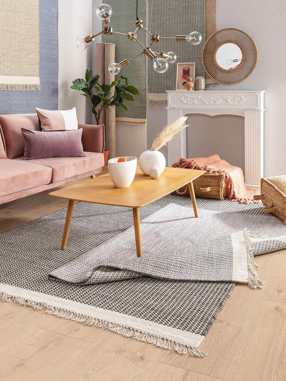 benuta Pure Wollteppich Kim - Grau 160x230 cm - Baumwolle,Wolle - Rechteckig & im Style: Ikat, Hygge & Cozy, Minimalistisch - Pflegeleicht für Wohnzimmer Schlafzimmer