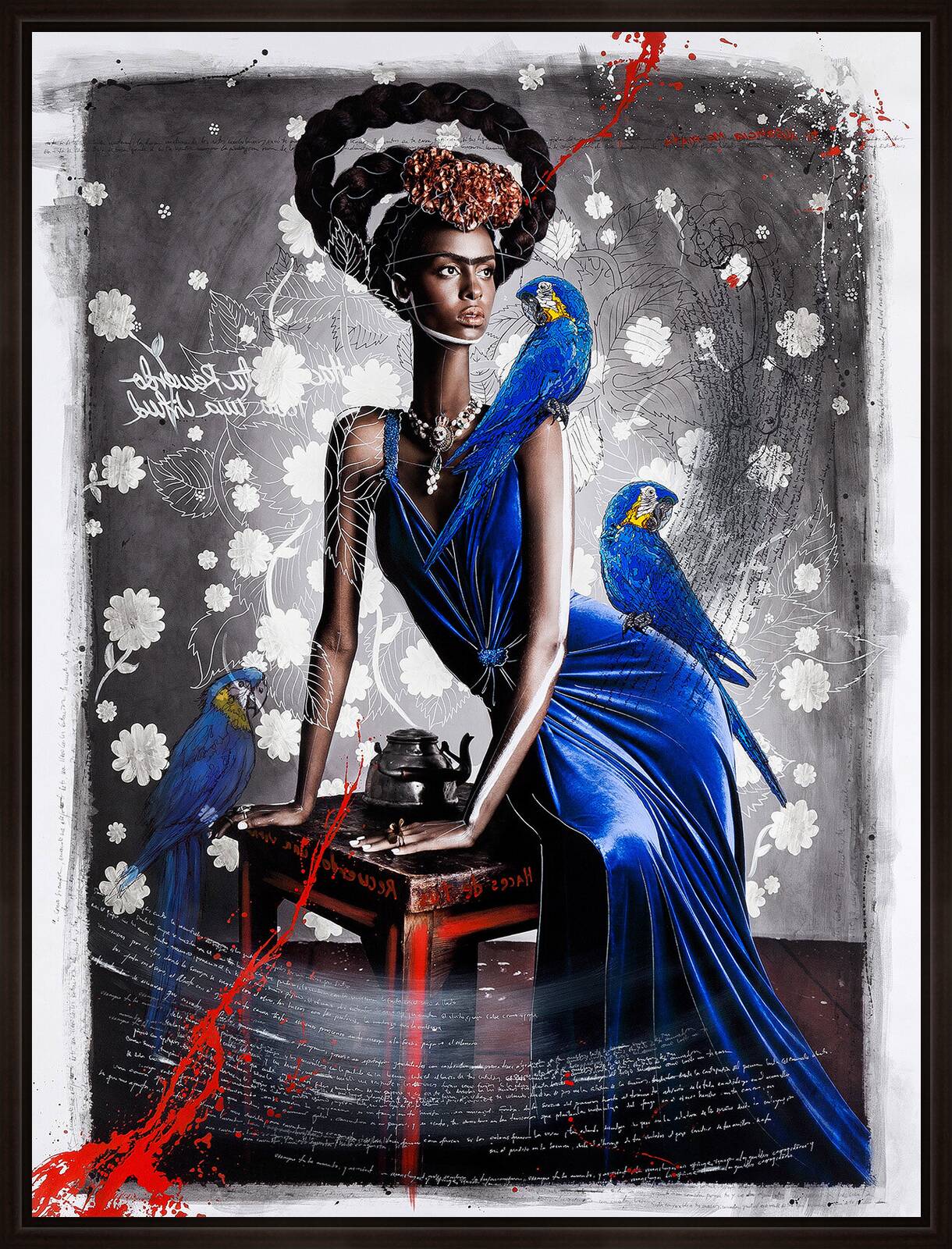 Black Frida with Blue Macaws by Efren Isaza - Limited Edition. Edition of: 150. Signed.