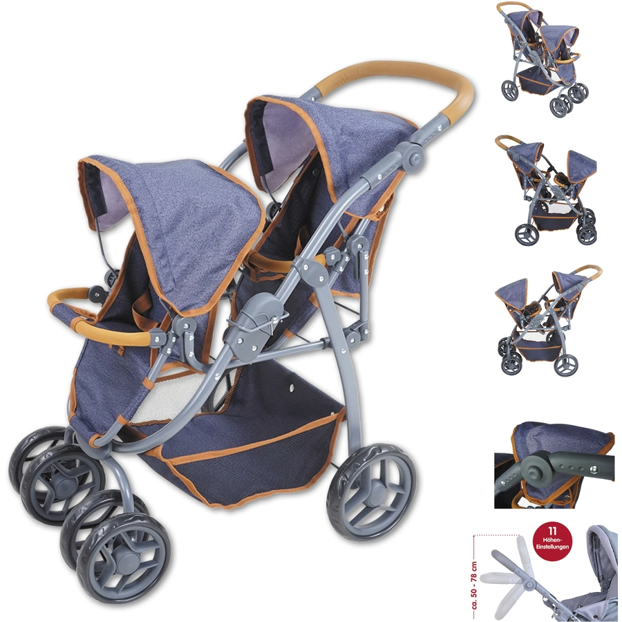 knorr toys® Zwillingspuppenwagen Milo - dark blue blau