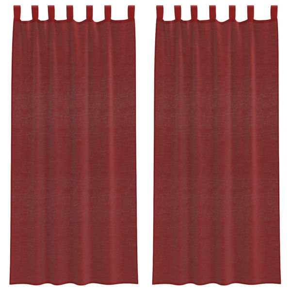 vidaXL Cortinas de Voile com Bolsos para Varão 2 Peças Vermelho Tinto - 2661689954