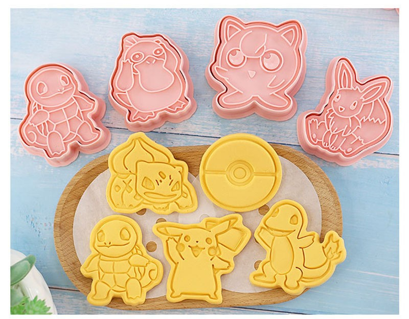 (8er Set) 2in1 Kunststoff Ausstechformen Keksausstecher mit Stempel - Pokémon 1