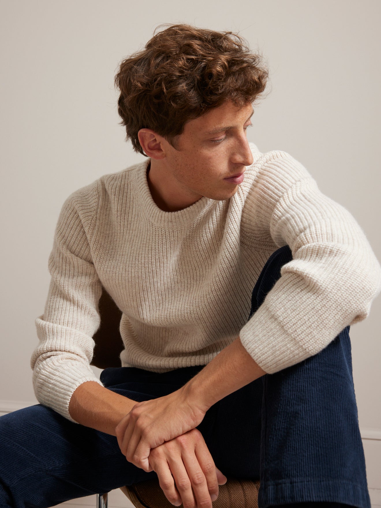 Pull col rond maille côtelée homme