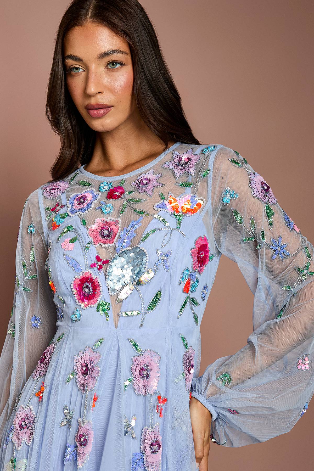 Coast Robe Longue En Mousseline Ornée De Broderies