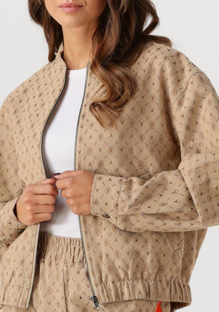 beige alix the label jack ladies woven logo jacket