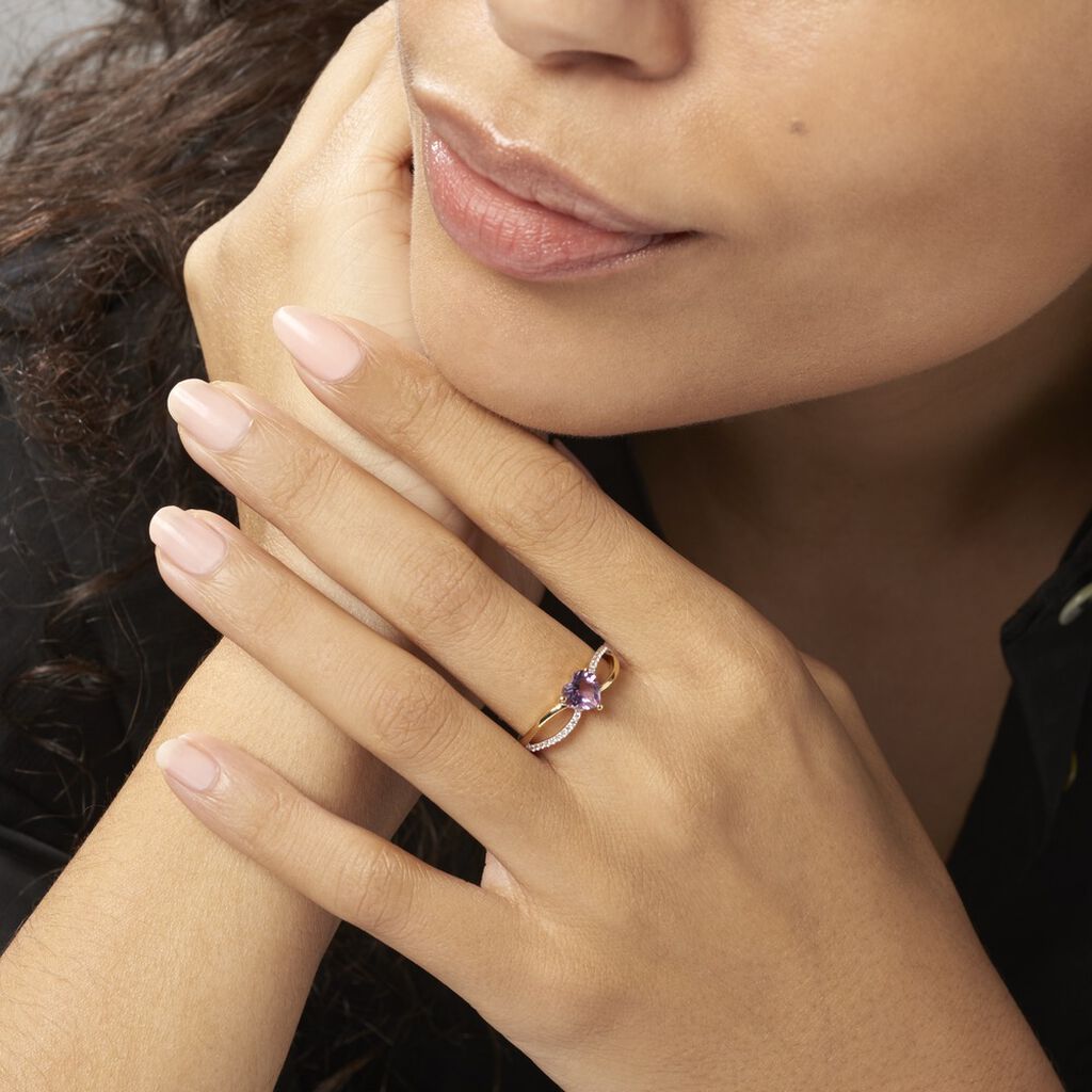 Bague Bertille Or Jaune Amethyste Et Oxyde De Zirconium