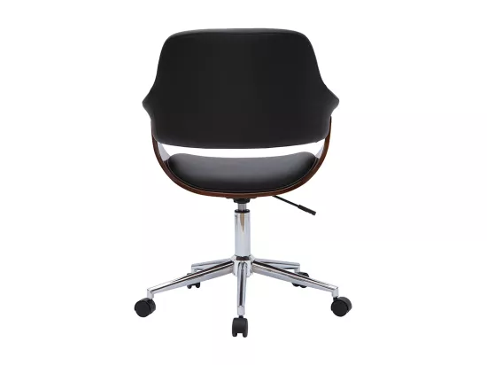 Chaise de bureau à roulettes design noir, bois foncé noyer et acier chromé HANSEN