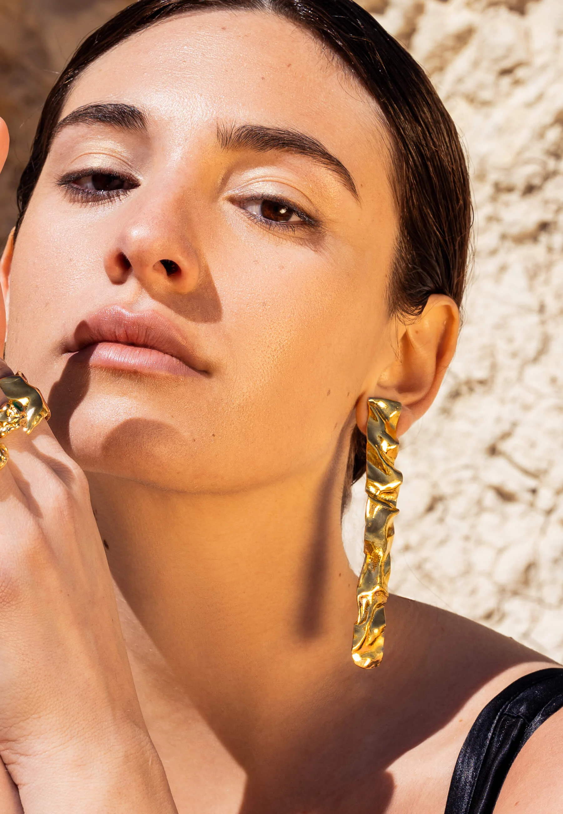 BOUCLES D'OREILLES CLEMENCE - Boucles d'oreilles longues artisanales | Doré
