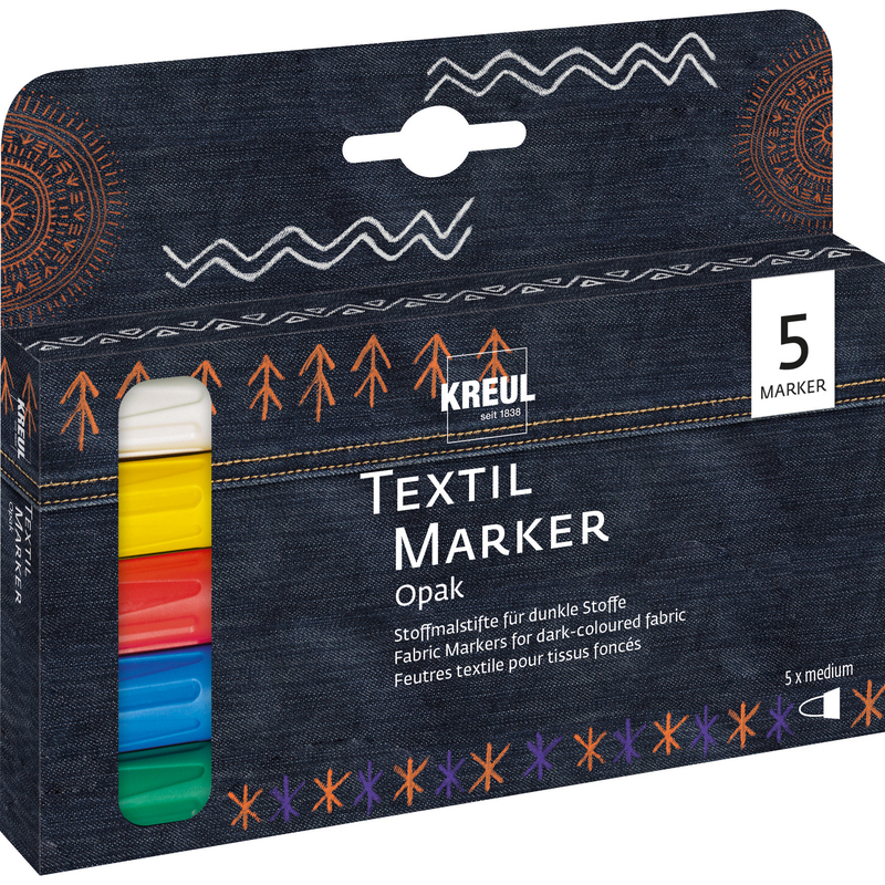 KREUL Textilmarker Opak, 5 Stück, assortiert
