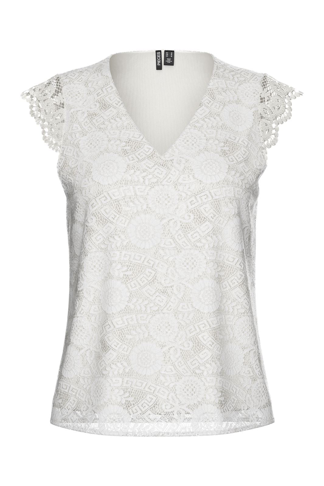 Pieces Pcolline Sl Lace V-Neck Top 17154614 4642036 cloud dancer