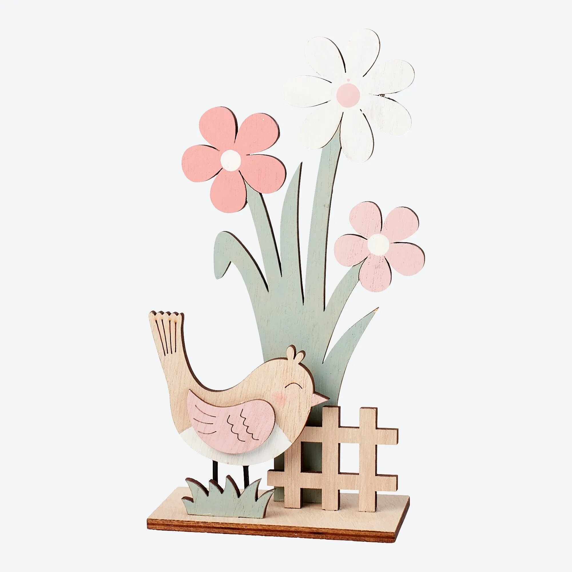 Deko-Blume aus Holz mit Vogel, ca. 11x5x18cm