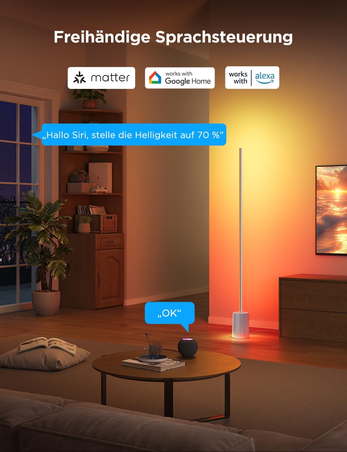 Govee RGBIC Stehlampe, LED-Stehlampe mit über 64 Szenen, DIY-Modus, Musiksynchronisation, 1700 Lumen, Moderne Lampe für Schlafzimmer, Arbeit mit Alexa und Google Assistant, App-Steuerung, Grau, H607C