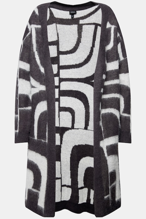 Strickjacke, Jacquardmuster, offene Form, Langarm