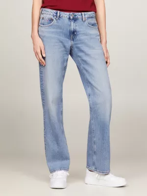 Calça jeans reta de cintura baixa Sophie com efeito desbotado