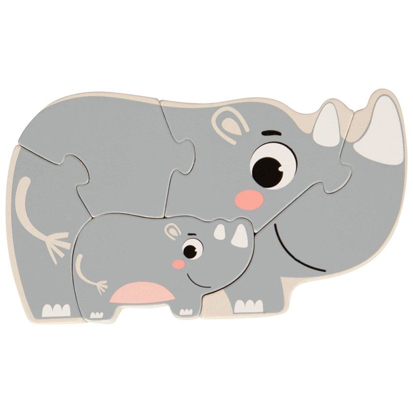 Puzzle rhinocéros et son bébé 5 pièces - Crazy colors 2.0 - Ecru