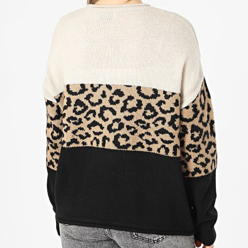 Pull Femme Jade Animal Noir Beige
