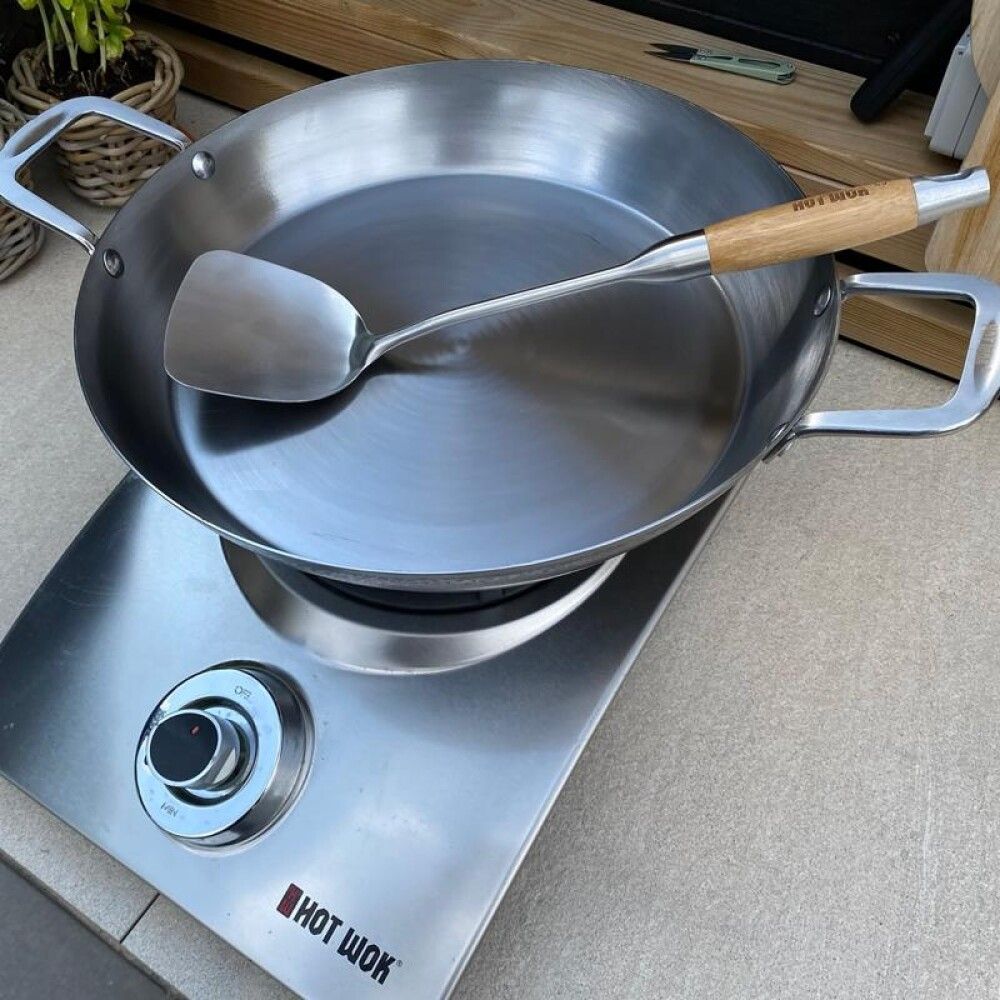 STEKESPADE HOT WOK RUSTFRITT STÅL/BAMBUS 38 CM