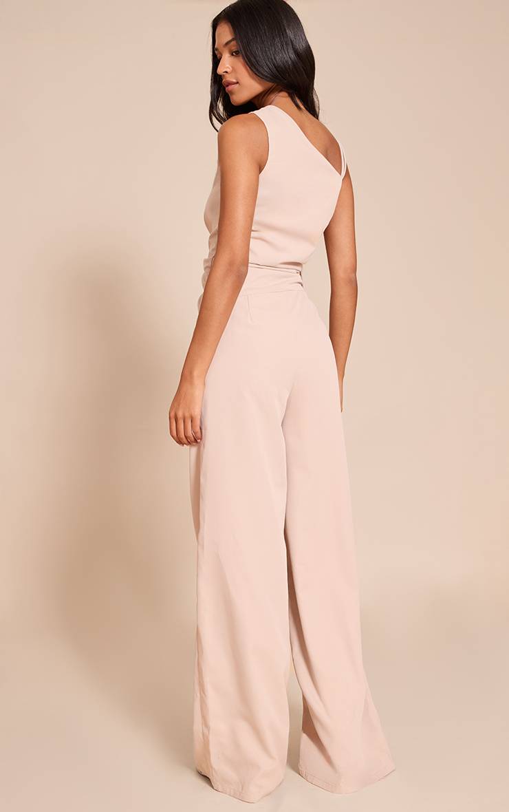 Crème Combinaison Pantalon Grande Taille Tissée Asymétrique À Jambes Larges