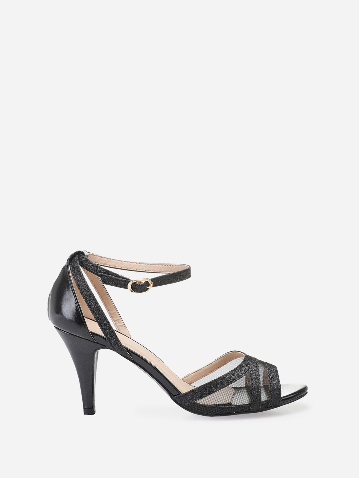 Sandales à paillettes et bride en tulle grandes tailles- Noir