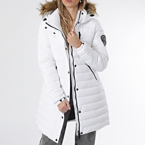 Doudoune Longue Capuche Fourrure Femme Fuji W5011564A Blanc