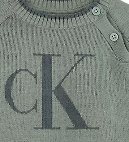 Calvin Klein Bluse - Strik - Fluffy Monogram Logo - Meteor Green