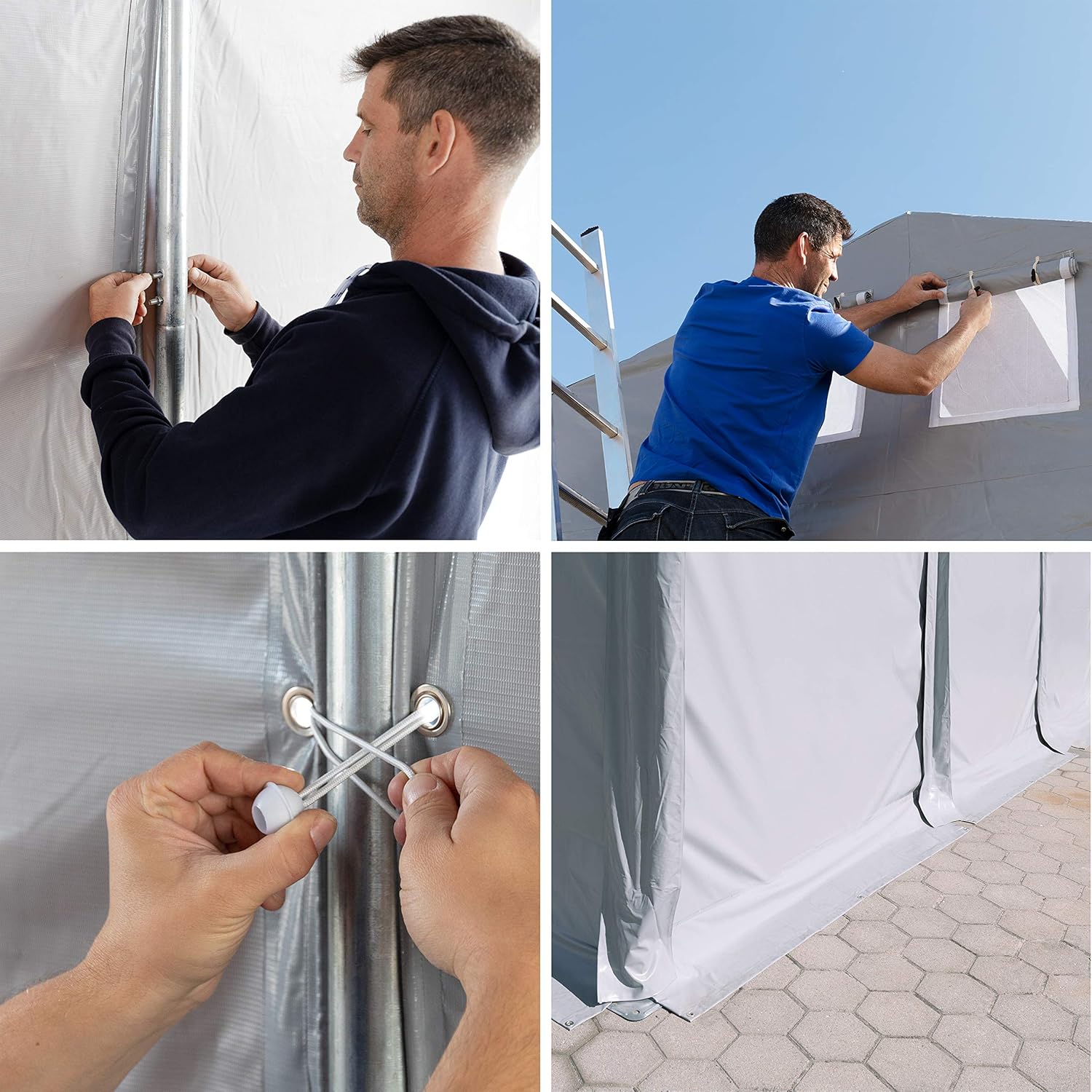 TOOLPORT Lagerzelt Industriezelt 6x12 m Zelthalle mit 3m Seitenhöhe PVC Plane 850 N grau wasserdicht Ganzjahreszelt mit Reißverschlusstor