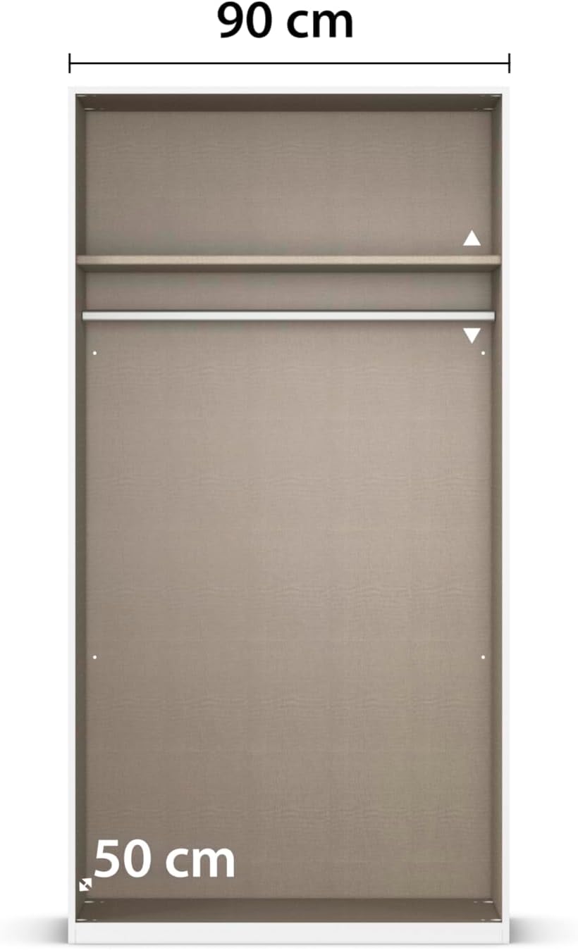 Rauch Möbel Alabama, Kleiderschrank, Garderobenschrank, 2-türig, Zubehör Basic, 1 Kleiderstange, 1 Einlegeboden, Farbe Grau metallic, Schwarz, Griff Grau metallic, 91x210x54cm