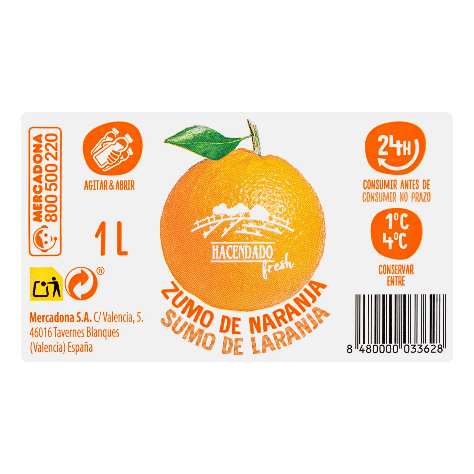 Jus d'orange fraîchement pressé Hacendado