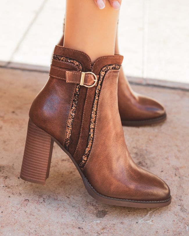 Bottines femme camel à talon - Lola