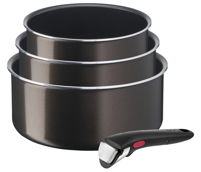 Ingenio Easy Plus, Lot 4pcs, 3 casseroles + poignée amovible, Antiadhésif, Non induction