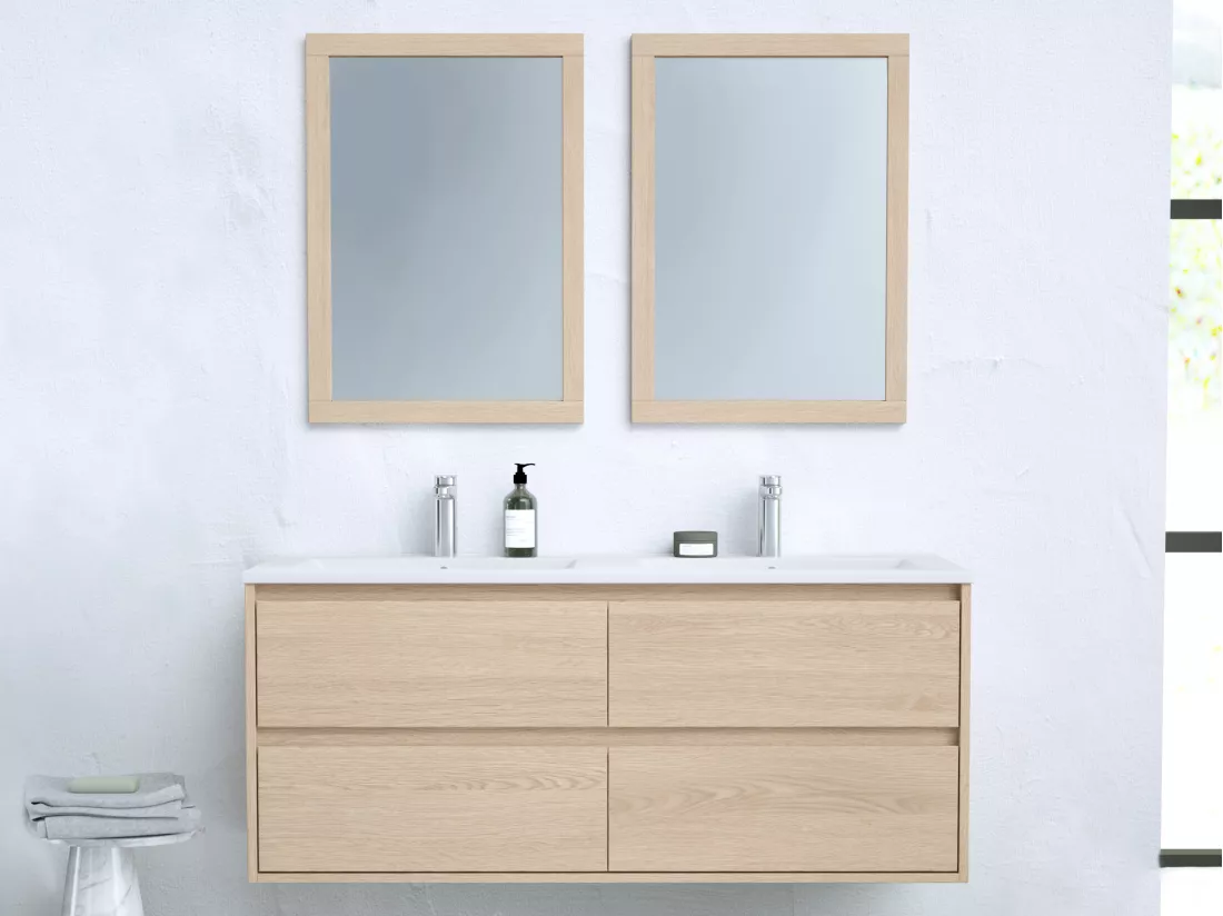 Meuble de salle de bain suspendu avec vasque à encastrer - Placage chêne - 120 cm - MILIPAM