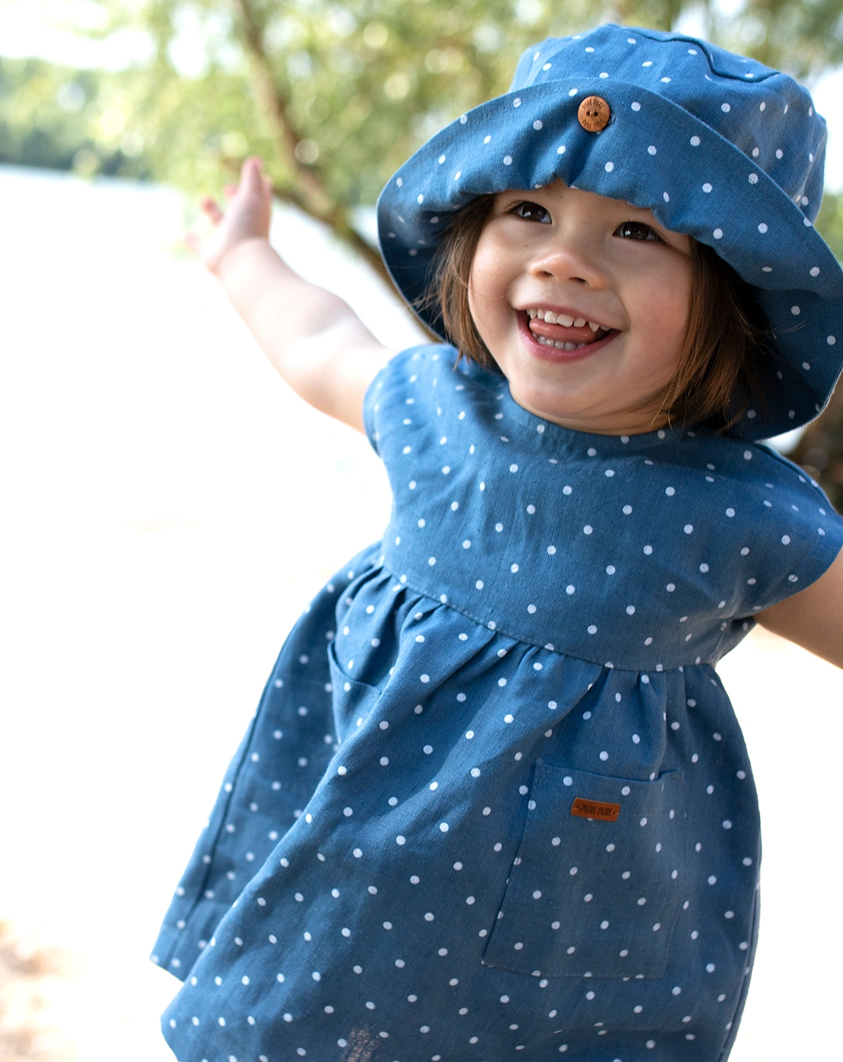 Leinen-Sommerhut DOTS in steelblue