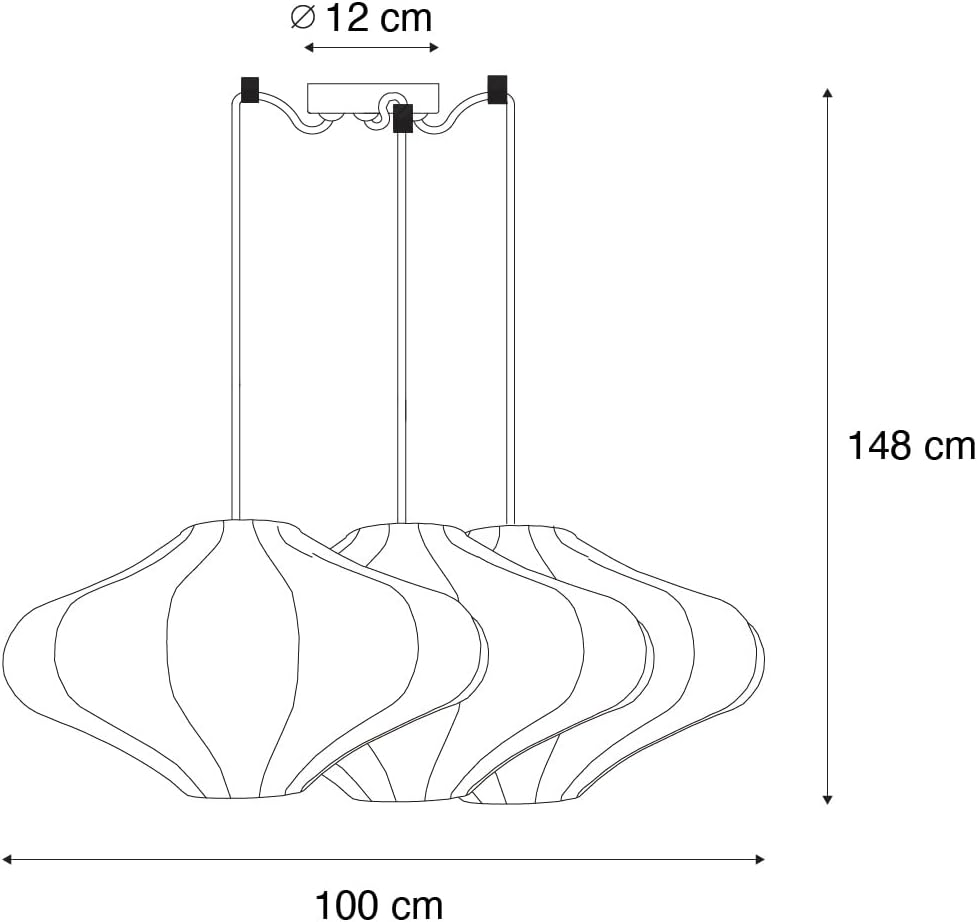 QAZQA - Japandi Japandi-Pendelleuchte I Pendellampe I Hängelampe I Pendellampe I Pendelleuchte I Lampe I Leuchte weiß 50 cm 3-flammig - Plu I Wohnzimmer I Schlafzimmer - Textil Rund - LED geeignet E27
