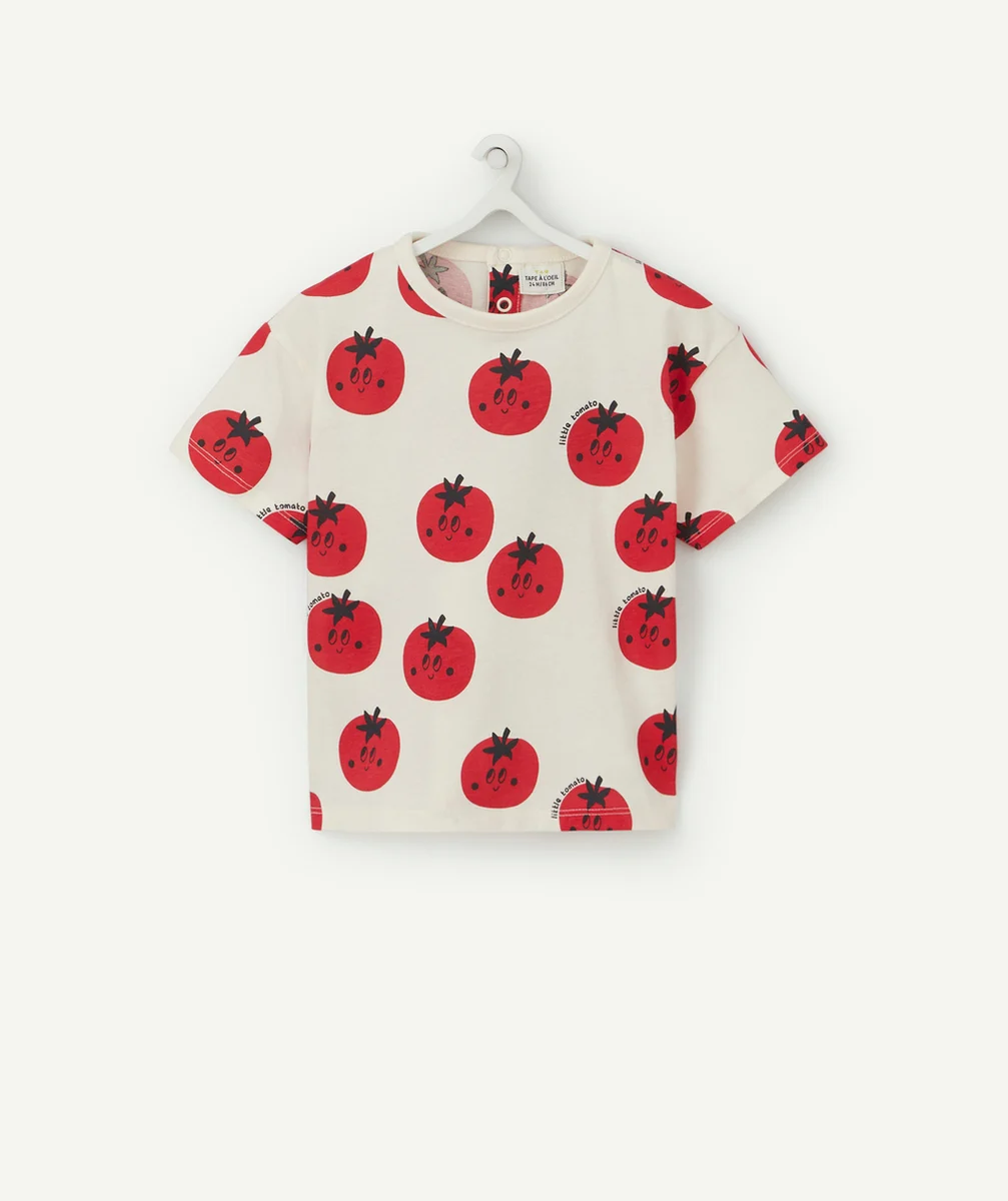 T-SHIRT BÉBÉ GARÇON EN COTON BIO ÉCRU IMPRIMÉ TOMATES