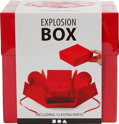 Explosion Box - Str. 7X7X7,5+12X12X12 CM - Rød - 1 Stk