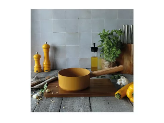 Ogo Living - Casserole Ector 16cm Alu Revetement Ceramique Jaune Avec Manche Bois
