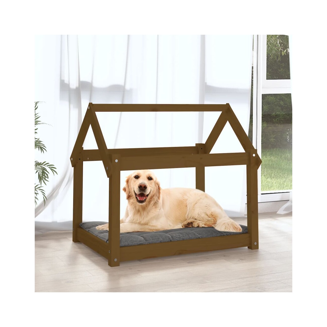 VidaXL Hundebett L (81x60x70 cm) aus Kiefernholz dunkelbraun