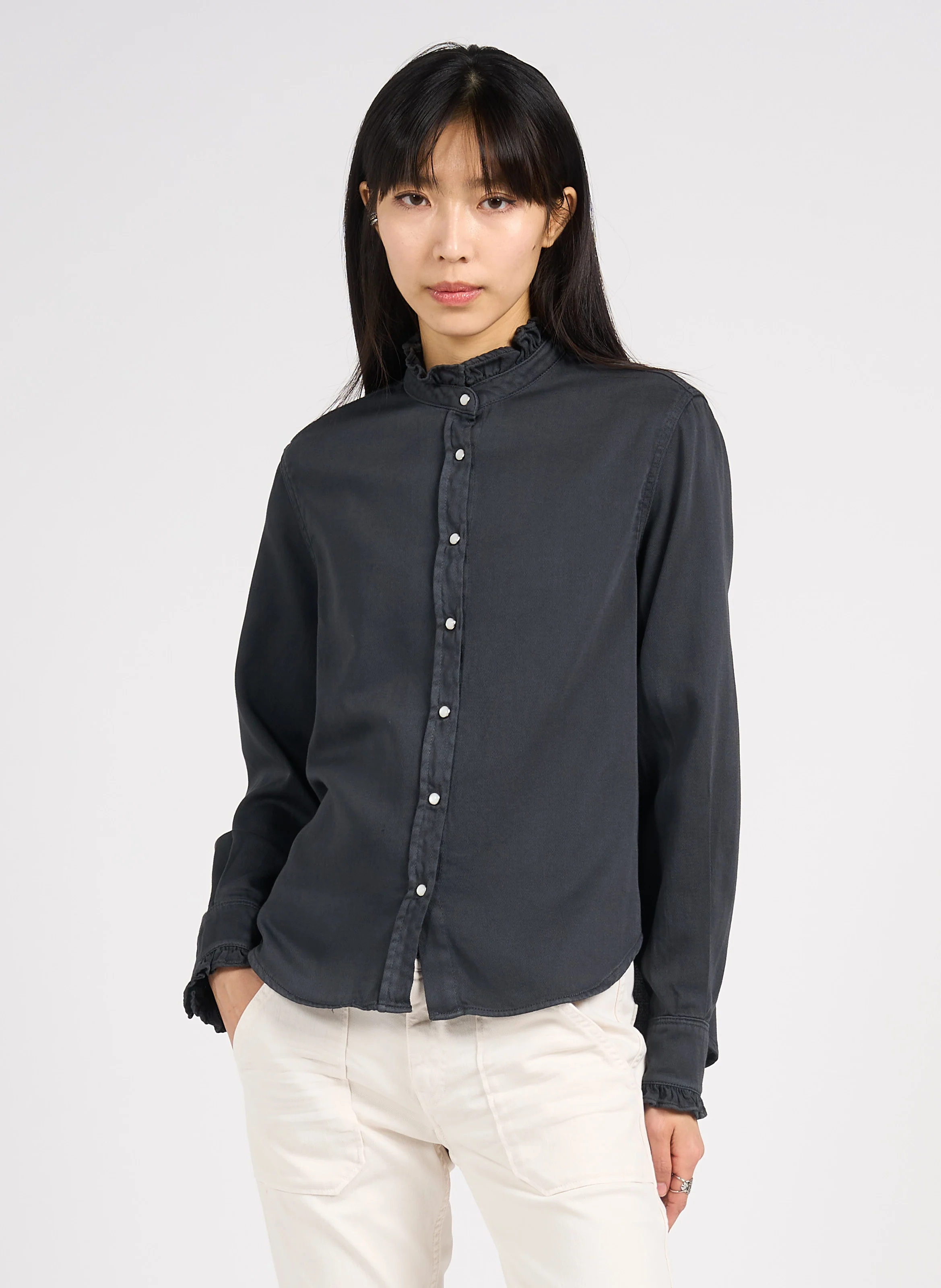 GABY - Chemise col victorien en coton| Gris
