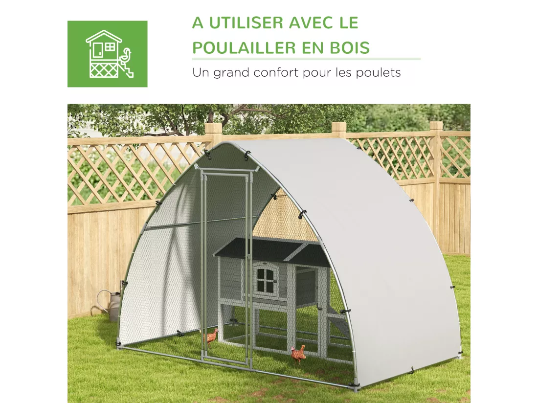 Enclos poulailler chenil 5,75 m² - toit anti-UV, porte verouillable - dim. 3,04L x 1,9l x 2,2H m - acier galvanisé