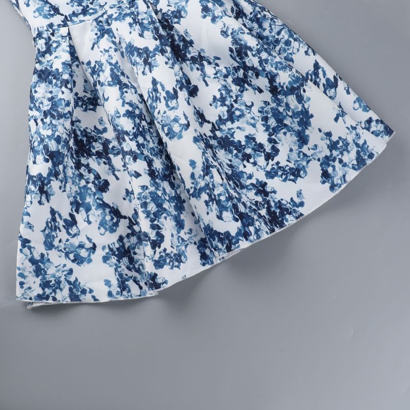 Leandrillo - Mouwloze mini-A-lijnjurk met strikbandjes en bloemenprint