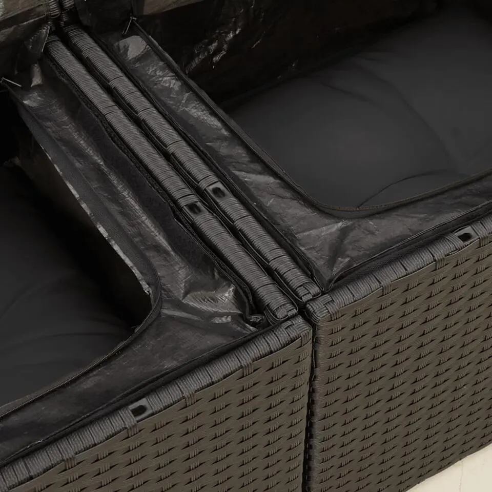 vidaXL - Tuinbank 2-zits - Zwart - Poly rattan - Met kussens