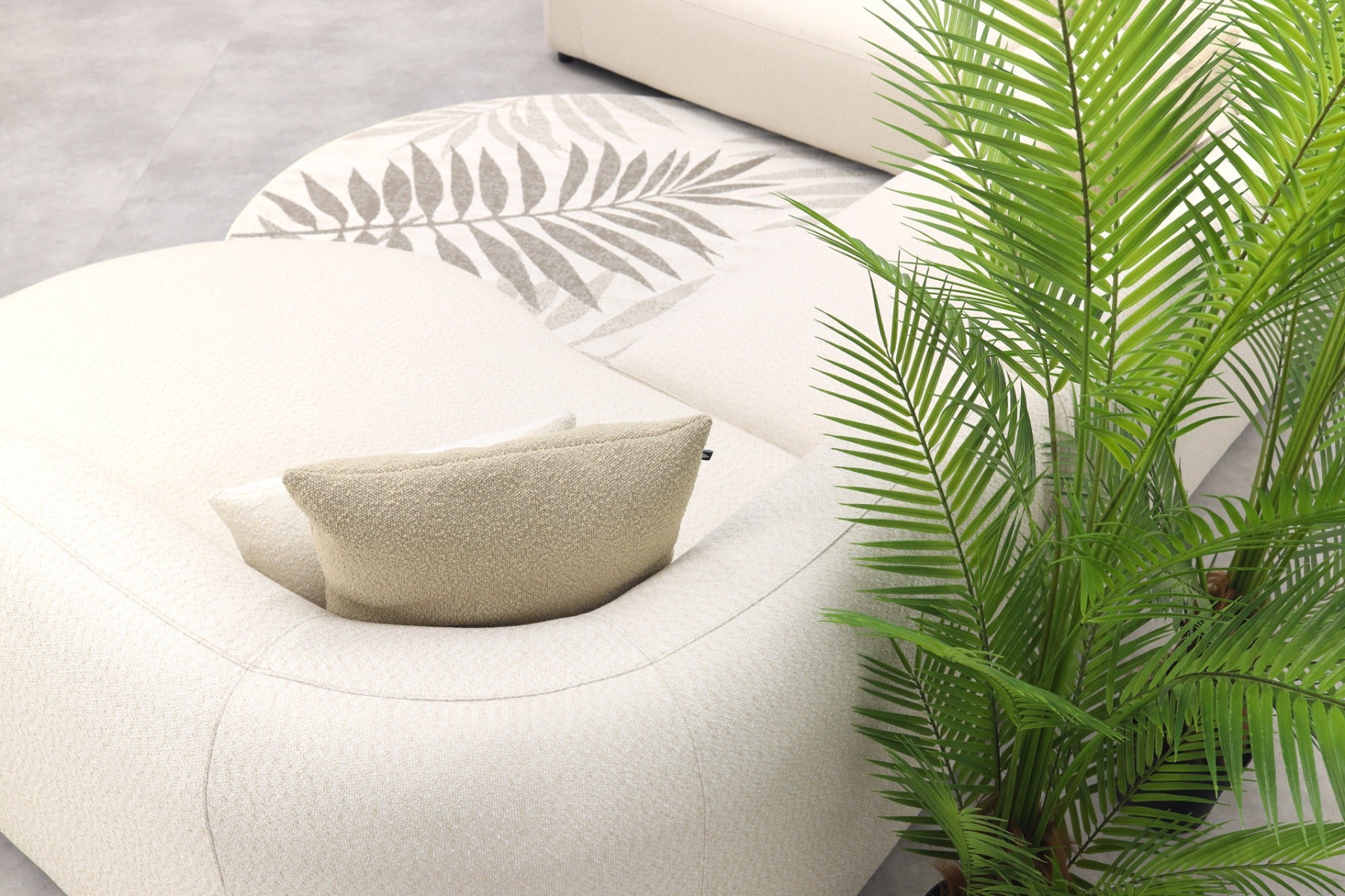 Madeira ronde u-vorm hoekbank + chaise longue links - Naturel Sunbrella