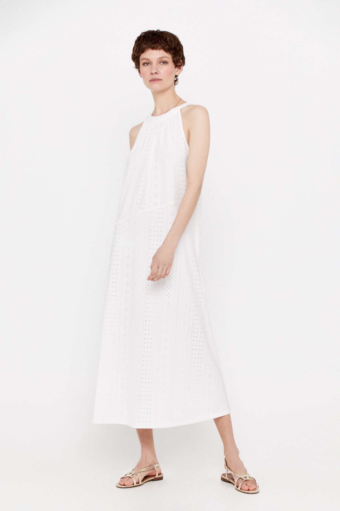 Vestido frente única com detalhes vazados - Branco