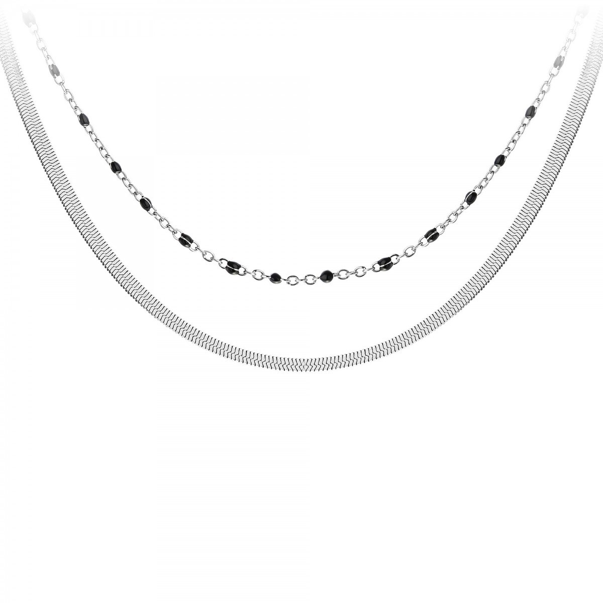 Lot de 2 colliers SC Bohème en Acier Rhodié argenté