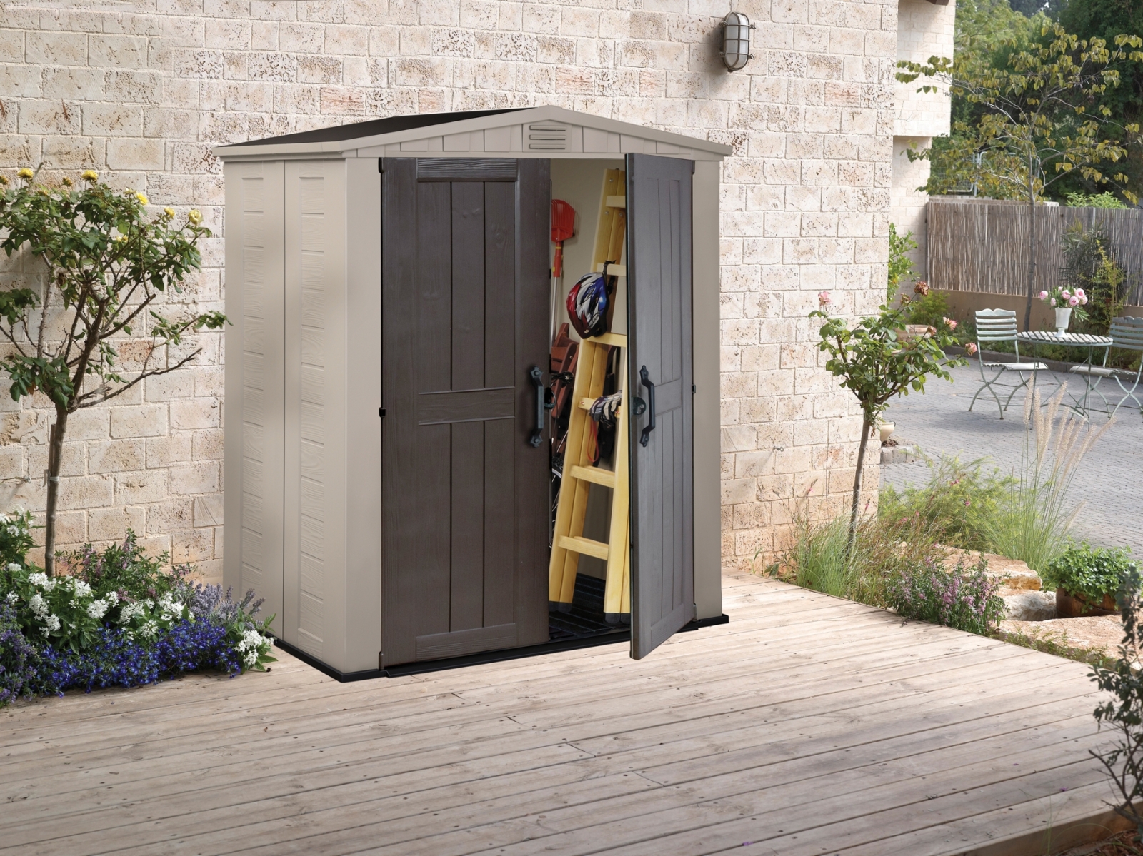 Gerätehaus FACTOR 6x3 - taupe-beige - Kunststoff - 173,5x113,5 cm